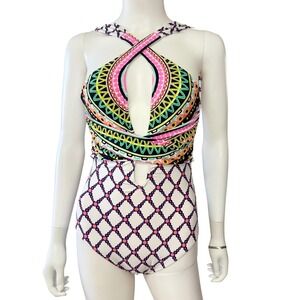 Trina Turk Size 6 Swimsuit Boho Geometric Sexy Cutout Resort Glam Festival